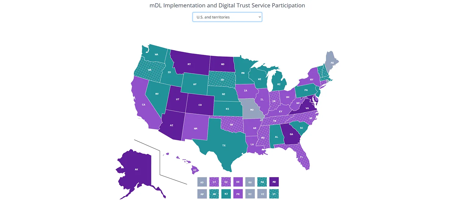 AAMVA's map of US mobile driver's licenses